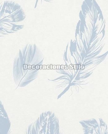 ED671C0 - Papel Pintado Vinílico Blanco y Azul de Plumas