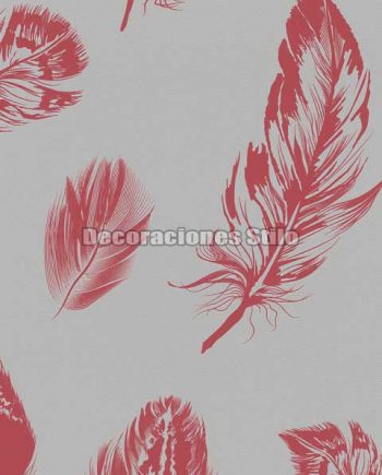 ED673C0 - Papel Pintado Vinílico Gris y Rojo de Plumas