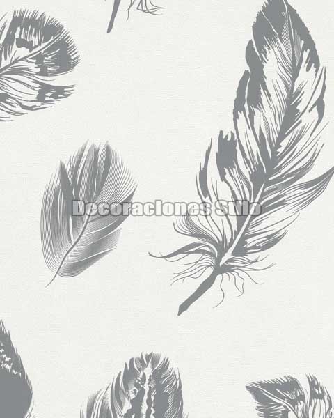 ED674C0 - Papel Pintado Vinílico Blanco y Gris de Plumas