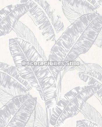 ED691C0 - Papel Pintado Vinílico Blanco, Roto y Gris de Hojas grandes y plumas