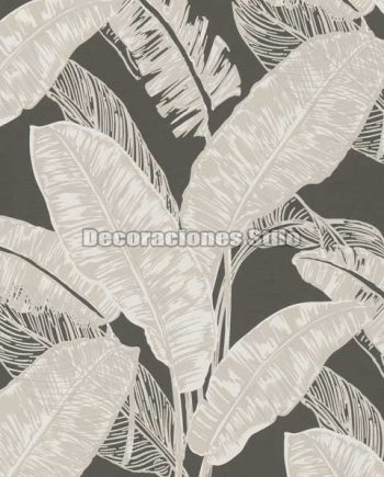 ED695C0 - Papel Pintado Vinílico Gris, Blanco y Roto de Hojas grandes y plumas