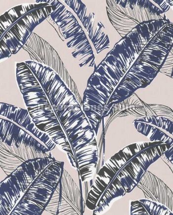 ED698C0 - Papel Pintado Vinílico Rosa y Azul de Hojas grandes y plumas
