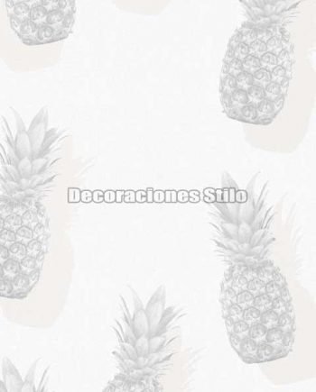 ED842C0 - Papel Pintado Vinílico Blanco, Beige y Gris de Piñas