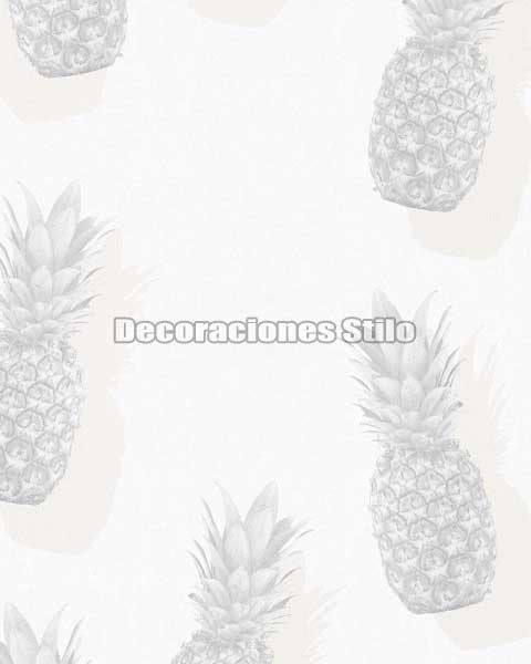 ED842C0 - Papel Pintado Vinílico Blanco, Beige y Gris de Piñas