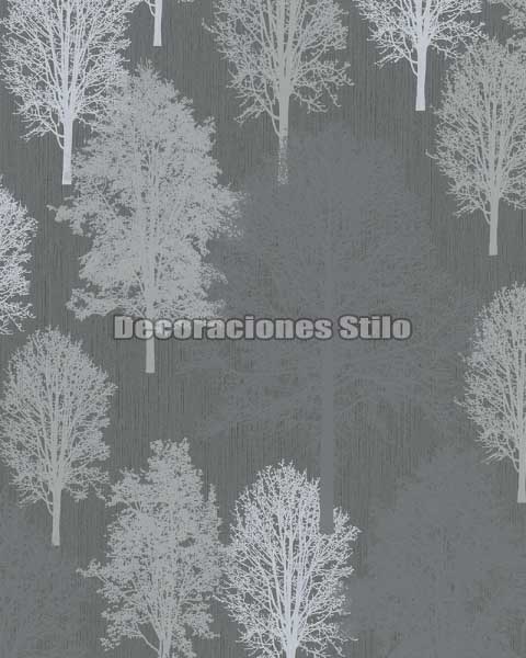 ED861C0 - Papel Pintado Vinílico Gris y Plateado de Árboles