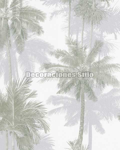 ED881C0 - Papel Pintado Vinílico Blanco, Gris y Verde de Árboles