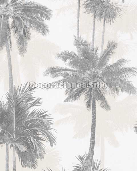 ED882C0 - Papel Pintado Vinílico Blanco, Beige y Gris de Árboles