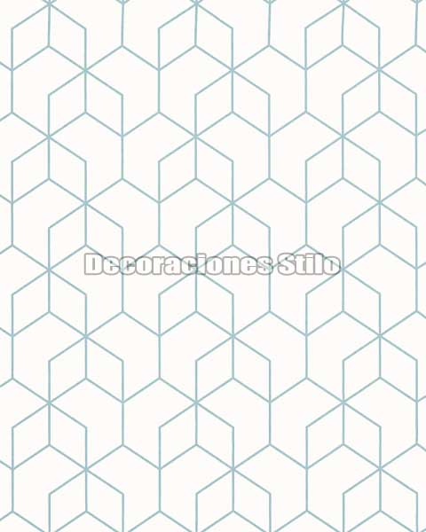 EX674C330 - Papel Pintado Vinílico Blanco y Turquesa de Geometrico