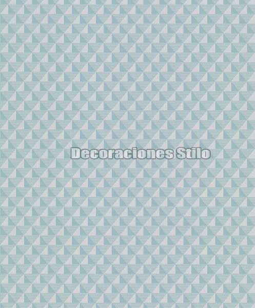 MER731C03 - Papel Pintado Turquesa y Blanco Triangulo