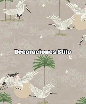 DSBAT153H3059 - Papel Pintado Cisnes Verde, Negro, Dorado y Beige Animales
