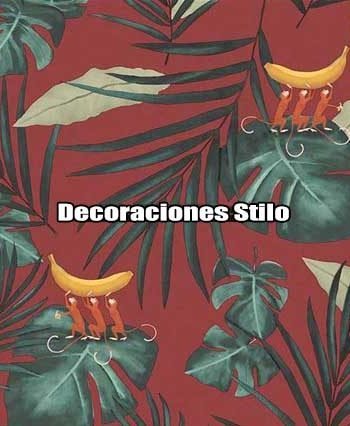 DSBAT153H3071 - Papel Pintado Tropical Multicolor y Rojo Animales