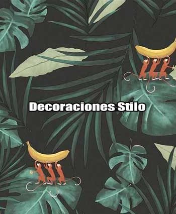 DSBAT153H3074 - Papel Pintado Tropical Multicolor y Negro Animales