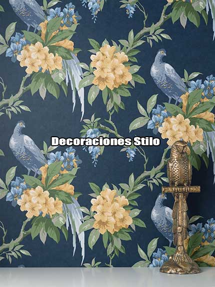DSARCHM16LU61 - Papel Pintado Azul, Verde y Amarillo - Flores y Hojas - Flores