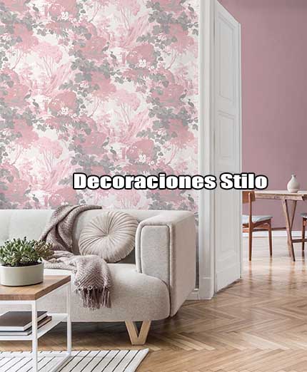 DSARCHM16LU76 - Papel Pintado Blanco, Rosa y Gris - Paisaje y Hojas - Hojas