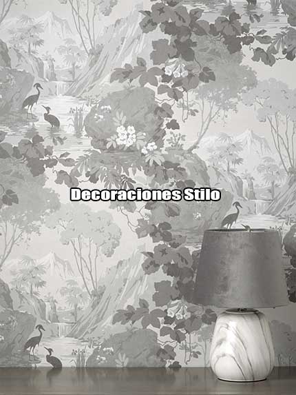 DSARCHM16LU77 - Papel Pintado Blanco y Gris - Paisaje y Hojas - Hojas