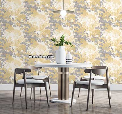 DSARCHM16LU78 - Papel Pintado Blanco, Roto, Gris y Amarillo - Paisaje y Hojas - Hojas