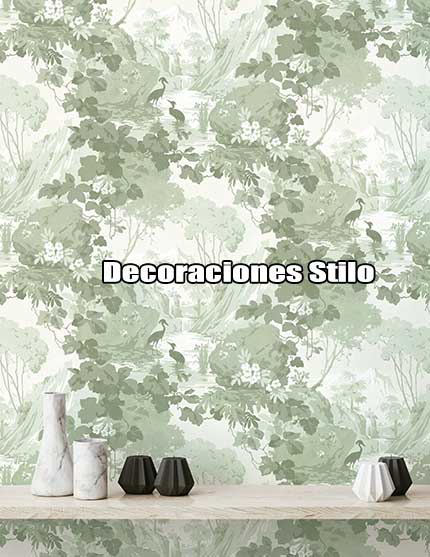 DSARCHM16LU79 - Papel Pintado Blanco y Verde - Paisaje y Hojas - Hojas