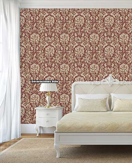 DSARCHM16LU85 - Papel Pintado Granate y Dorado - Flores, hojas y animales - Flores