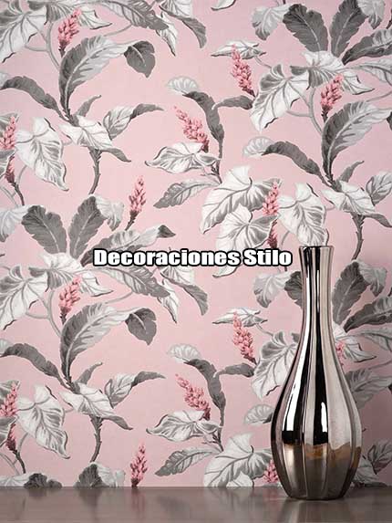 DSARCHM16LU90 - Papel Pintado Rosa, Gris y - Hojas y flores - Hojas