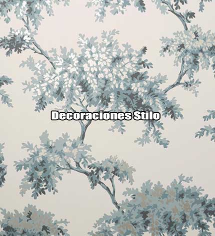 DSARCHM16LU73 - Papel Pintado Blanco, Roto, Turquesa y Plateado - Árboles - Hojas
