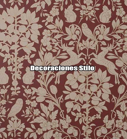 DSARCHM16LU85 - Papel Pintado Granate y Dorado - Flores, hojas y animales - Flores