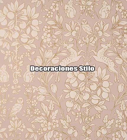 DSARCHM16LU87 - Papel Pintado Rosa y Dorado - Flores, hojas y animales - Flores