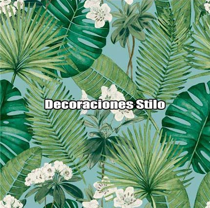 DSARU812L7 - Papel Pintado Flores Blanco Hueso, Verde, Marron y Azul