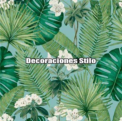 DSARU819L7 - Papel Pintado Flores Blanco Hueso, Verde, Marron y Azul