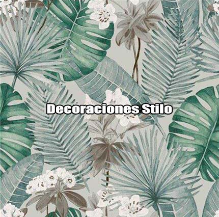 DSARU819L9 - Papel Pintado Flores Beige, Verde y Marron