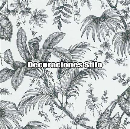 DSBAH181C0 - Papel Pintado Hojas Negro, Marron y Blanco Roto