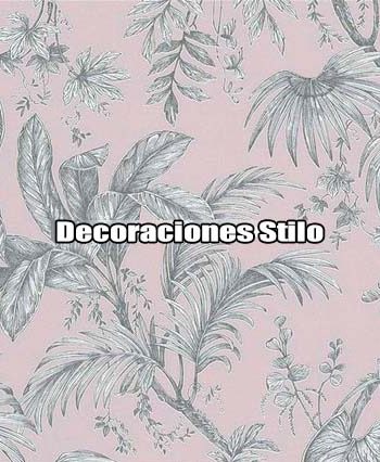 DSBAH183C0 - Papel Pintado Hojas Blanco Roto, Plateado y Rosa