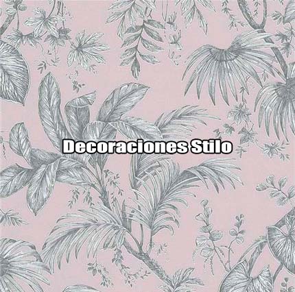 DSBAH183C0 - Papel Pintado Hojas Blanco Roto, Plateado y Rosa