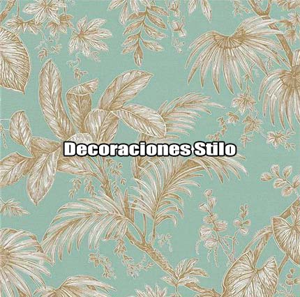 DSBAH185C0 - Papel Pintado Hojas Blanco Roto, Dorado y Verde