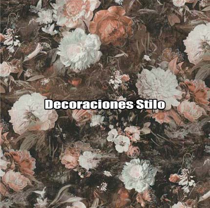 DSBOS388D213 - Papel Pintado Flores Multicolor, Plateado y Marron