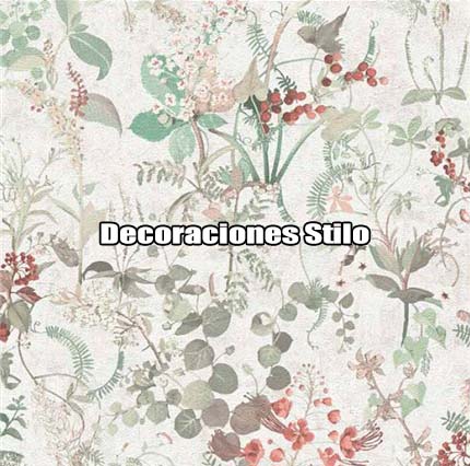 DSBOS388D252 - Papel Pintado Hojas Beige, Verde, Rojo y Blanco Roto Moderno
