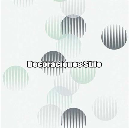 DSETE142C0 - Papel Pintado Geométrico Verde, Plateado y Gris Círculos
