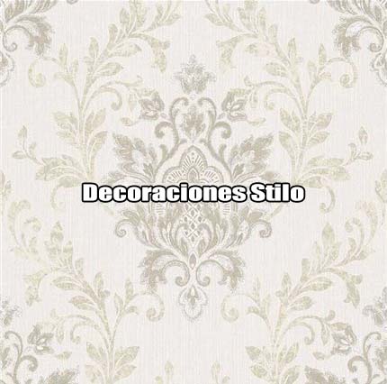 DSETE156C9 - Papel Pintado Adamascado Beige y Blanco Roto Damascos