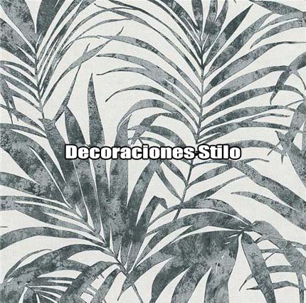 DSETE350C - Papel Pintado Hojas Gris, Negro y Beige