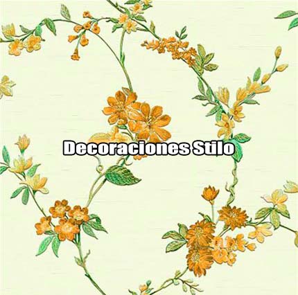 DSFAB221L212 - Papel Pintado Flores Naranja y Verde