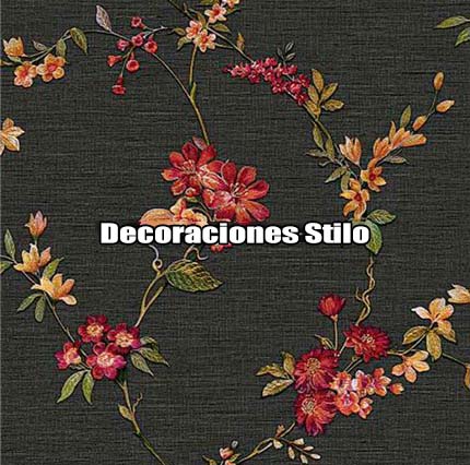 DSFAB221L214 - Papel Pintado Flores Rojo, Verde y Morado