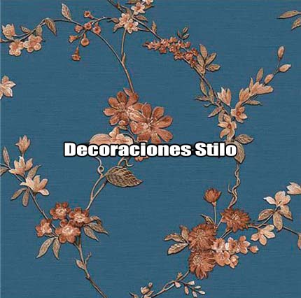 DSFAB221L215 - Papel Pintado Flores Metalizado, Marron y Azul