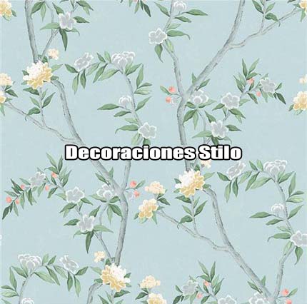 DSHAN190L01 - Papel Pintado Flores Blanco Roto, Gris y Amarillo