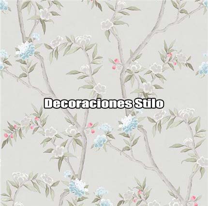 DSHAN190L02 - Papel Pintado Flores Blanco Roto, Rosa y Azul
