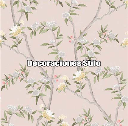 DSHAN190L04 - Papel Pintado Flores Blanco Roto, Marron y Verde