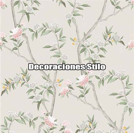 DSHAN190L05 - Papel Pintado Flores Blanco Roto, Marron y Verde