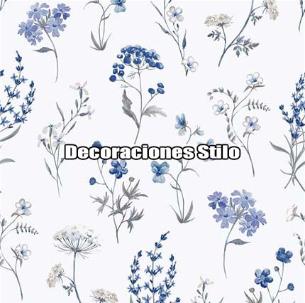 DSHAN190L11 - Papel Pintado Flores Azul, Marron y Blanco Roto