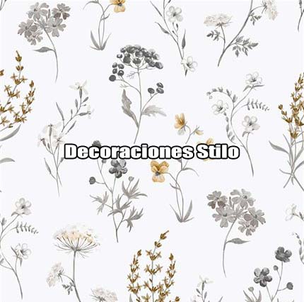 DSHAN190L12 - Papel Pintado Flores Gris, Marron, Beige y Blanco Roto