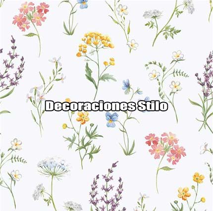 DSHAN190L14 - Papel Pintado Flores Multicolor y Blanco Roto