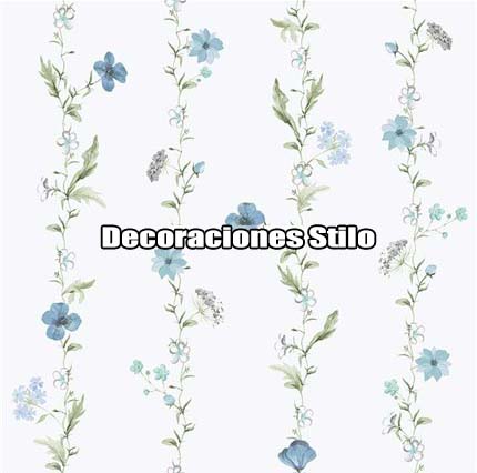 DSHAN190L21 - Papel Pintado Flores Verde, Azul, Gris y Blanco Roto