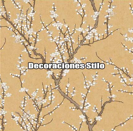 DSHAN190L32 - Papel Pintado Flores Blanco Roto, Gris, Marron y Beige